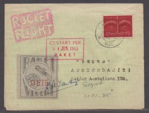 **Netherlands 20th Century Rocket Mail Cover, 6/21/1945 With Label + Stamp