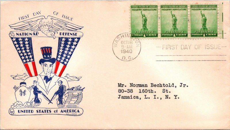 FDC 1940 SC #899 Burroughs Cachet - Washington DC - Strip Of 3 - F75244