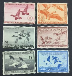 MOMEN: US STAMPS #RW10-RW15 DUCK MINT OG NH LOT #73952