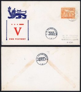 Turks and Caicos KGVI 2 1/2d on V for Victory Censored Cover