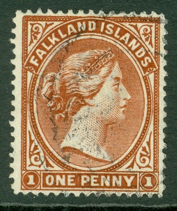 SG 18x Falklands 1891-1902. 1d orange, red-brown, watermark reversed