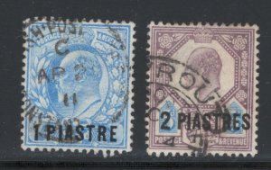 Great Britain Offices Turkish Empire 1906 Surcharges Scott # 13 - 14 Used