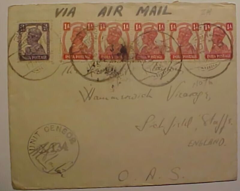 INDIA FPO 76 CENSORED 1944 B/S LONDON