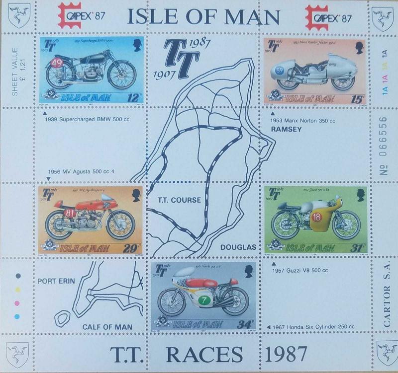 O) 1987 ISLE OF MAN, INT- PHILATELIC EXHIBITION CAPEX 1987 - MOTORCYCLE RACES-SU