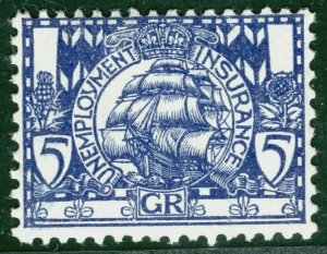 GB KGV Revenue 5d Dark Blue* UNEMPLOYMENT INSURANCE (1912) SHIP Mint MM WHITE120