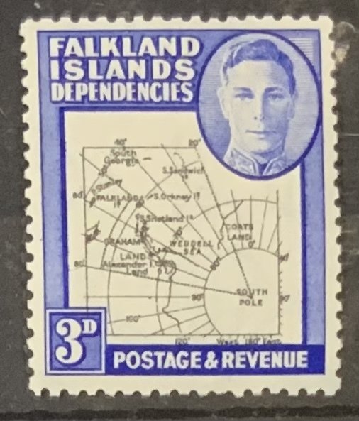 FALKLAND ISLANDS DEP. 1946 THICK MAP 3d  SGG4 MOUNTED  MINT