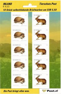 Austria 2154-2155 MNH stamp booklet wildlife animals hedgehog hare rabbit