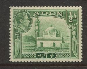 ADEN - Scott 16 - KGVI Definitive Issue - 1938 - MLH - Single 1/2a Stamps