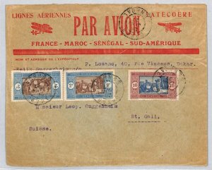 France Cols SENEGAL AOF Cover Air Red *LATECOERE* ADVERT 1927 Switzerland ZF14