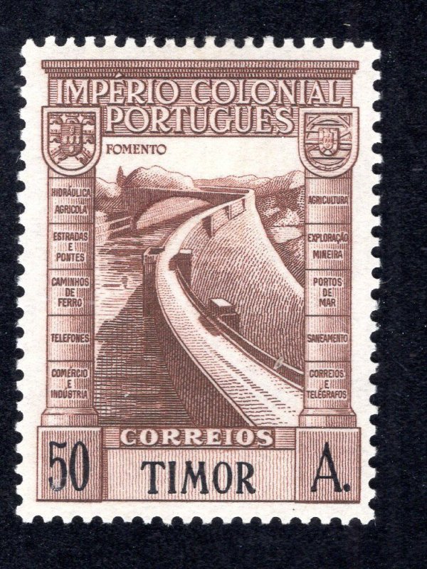 Timor 1938 50a brown Dam, Scott 235 MH, value = $4.00