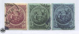 Barbados KGV 1916 6d, 1/, and  2/ used