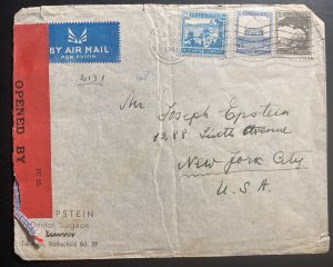 1941 Tel Aviv Palestine Airmail Censored Cover To New York City USA 