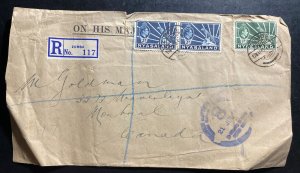 1945 Zomba Nyasaland On His Majesty Service Cover To Montreal Canada