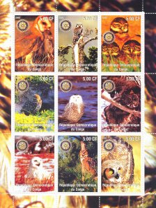 Birds of Prey on Stamps 2002 MNH Owls Snowy Barn Owl Raptors 9v M/S