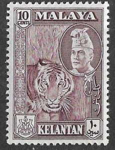 Malaya-Kelantan  # 72 Definitive - 10c  Tiger   (1)  LH Unused