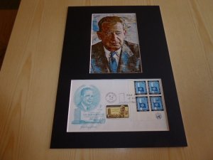 Dag Hammarskjold UN Art Postcard and 1962 USA FDC mount matte size A4