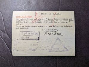 1943 Censored Registered Sweden Airmail Cover Stockholm to Geneva Switzerland