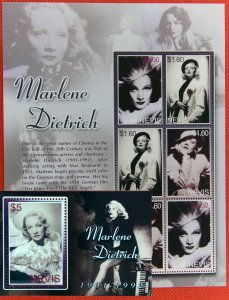 ZAYIX Nevis 1334-1335 MNH Cinema Star Marlene Dietrich souvenir shts 1532010803