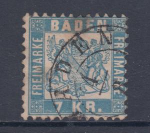 Baden Sc 28a used 1868 7kr Coat of Arms, perf 10