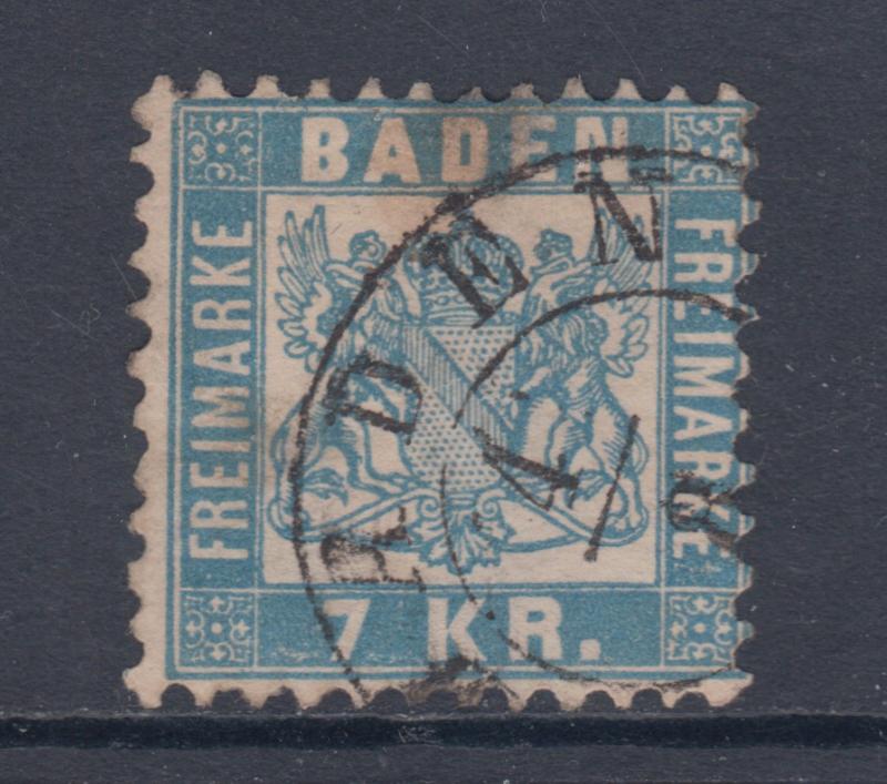 Baden Sc 28a used 1868 7kr Coat of Arms, perf 10