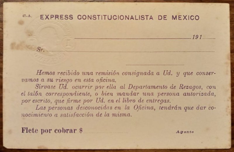 Mexico postal stationery postcard cover unused D.F. 1c + 10c Barrell M Hidalgo