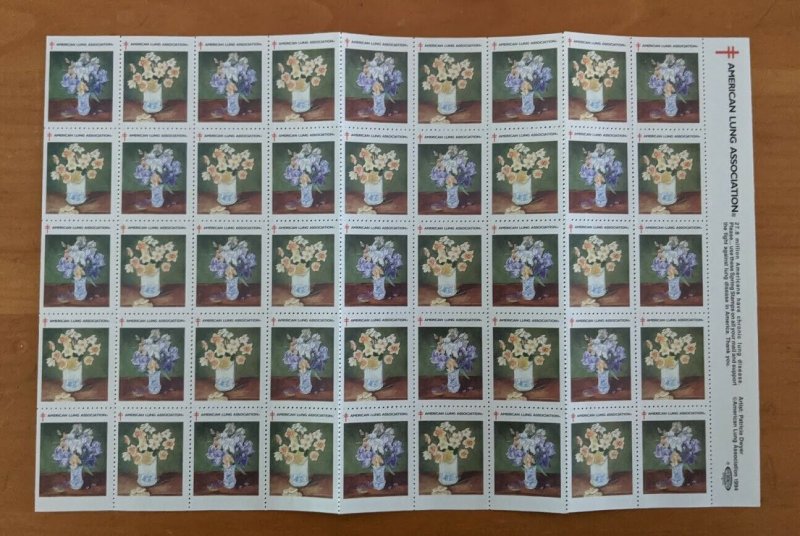 1994 USA FULL SHEET of 45  Different Stamps with Flowers  in a Vase  MNH