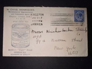 1917 Jamaica Cover Kingston to New York NY USA Bordens Condensed Milk Advertisin