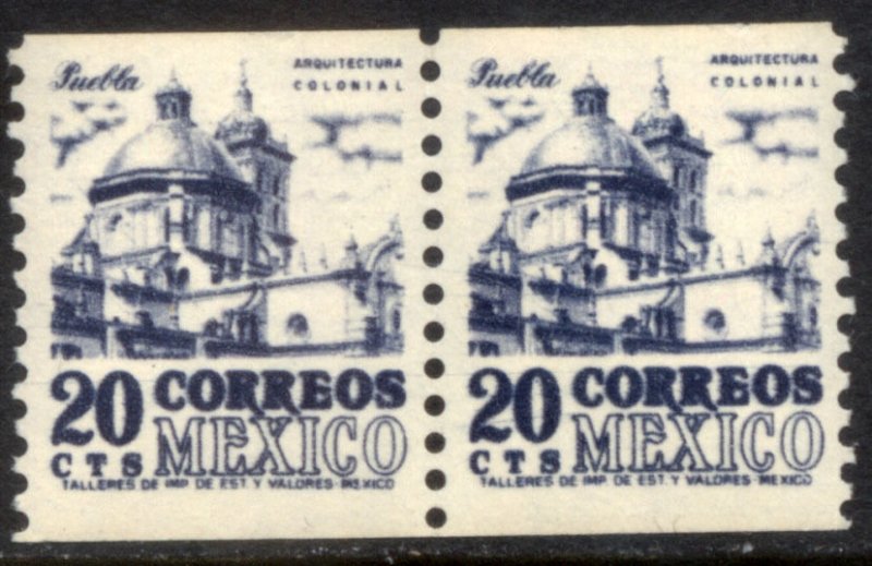 MEXICO 1003(2) 20¢, 1950 DEFINITIVE ISSUE, COIL PAIR, MNH. VF.