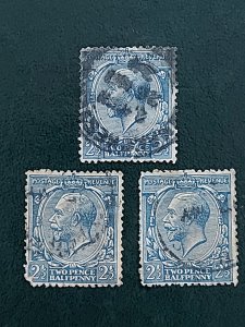 1912-13 GB Pkt Lot of 3 KG-V, 2 1/2p Blue & Prussian Blue Stamps SC#163,163d