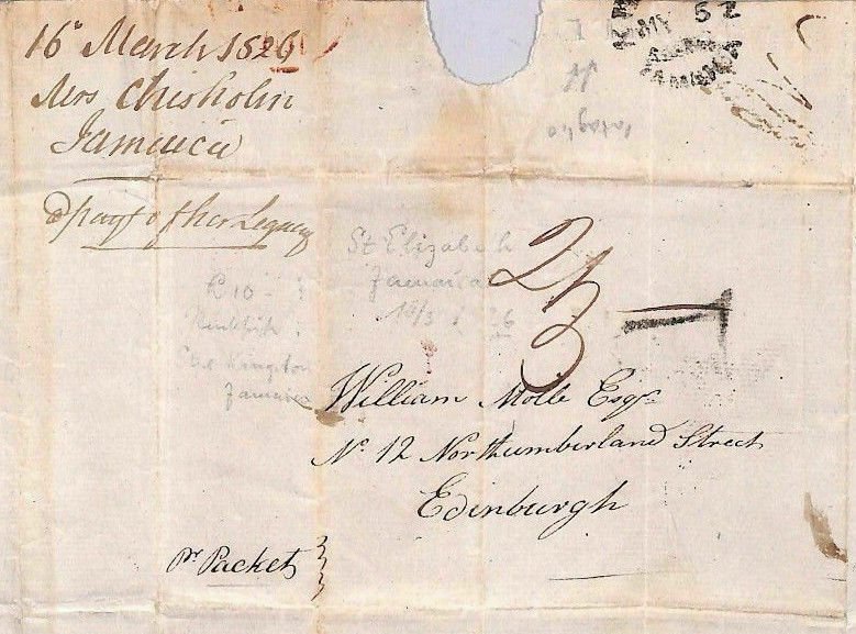 JAMAICA Cover 1826 Jamaica *St.Elizabeth* Letter Transatlantic Edinburgh MS2402