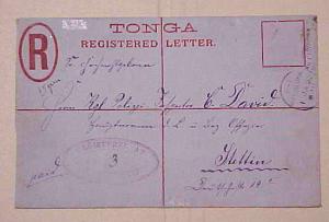 TONGA REGISTERED ENVELOPE 1892 B/S SAMOA,GERMANY RARE