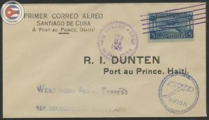 Cuba 1928 First Flight Cover Santiago - Haiti | Edifil E6 | CU11542