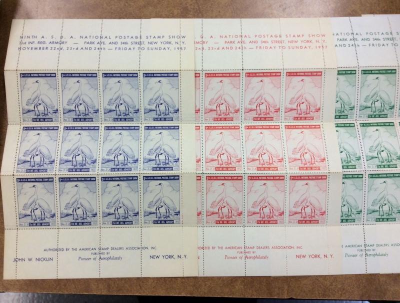 {BJ STAMPS} 9th ASDA National Show  Poster Stamps  NY 1957 LABELS Fullsheets!