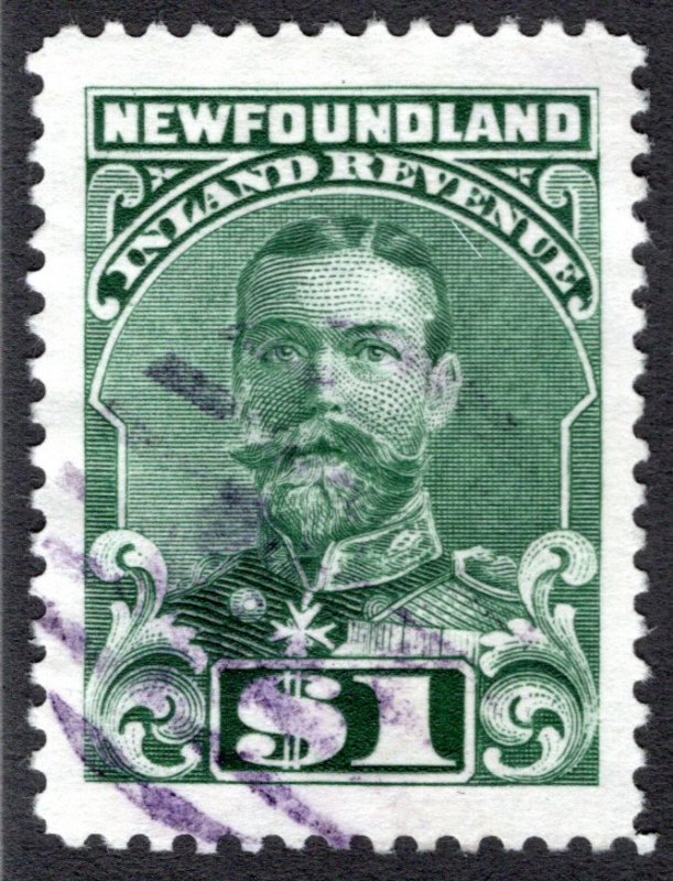 R20b, $1, green SUPERB, Inland Revenue, 1910, King George V, Newfoundland Inlan