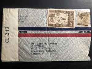 1942 Habana Cuba Censored Airmail cover to Arnprior Canada stamp centenary