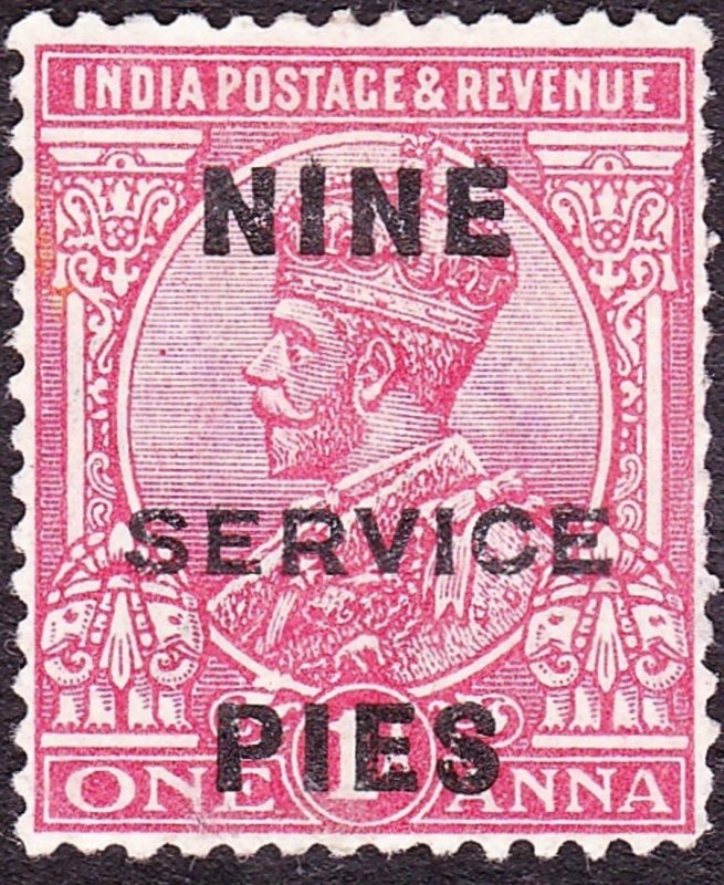 INDIA 1921 KGV 9p on 1a Carmine-Pink SG193 MH