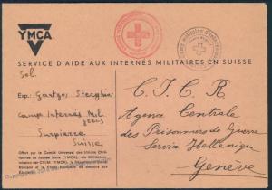 Switzerland WWII Internee Camp Surpierre Greek Prisoner Cover 53875