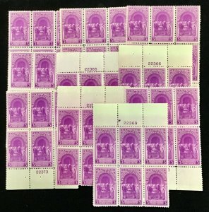 854  Washington Inaugural   MNH 3 cent 10 Plate Blocks FV $1.20 issued in 1939