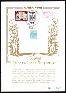 1975 Austria Commemorative Sheet 125 Years Of Austrian Stamps 1850 12 Kreuzer