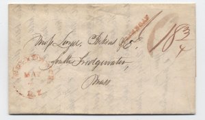 1826 Providence RI stampless steamboat letter to South Bridgewater MA [h.4563]