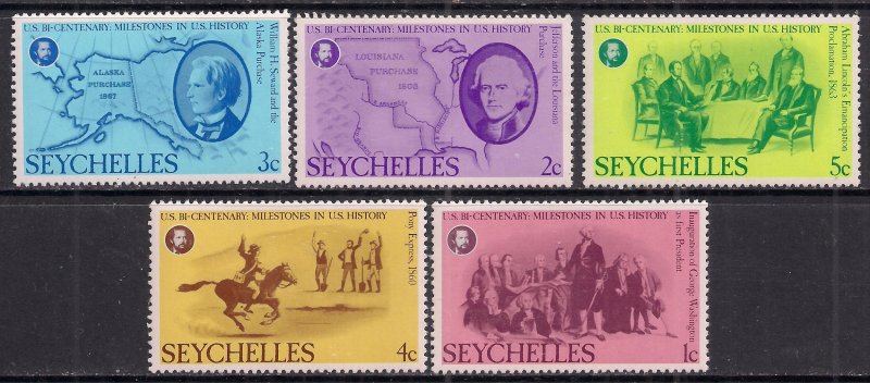 Seychelles 1976 QE2 Part set of 5 Inaug. G Washington MM SG 383 - 87 ( L973 ) 