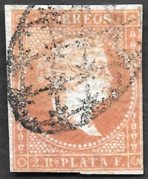 1855 Cuba #4, U, No Gum, Hinged, Orange, 4 Margins, 'Parrilla' canc...