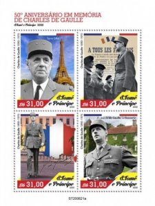 St Thomas - 2020 Charles de Gaulle Anniversary - 4 Stamp Sheet - ST200621a