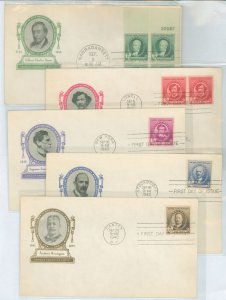 US 884-88 artists(famous american series) set of 5 on five FDCs with matching ioor cachets