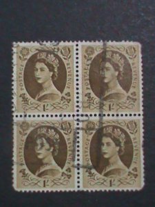 ​GREAT BRITAIN- QUEEN ELIZABETH II USED BLOCK OF 4-VF- WE SHIP TO WORLD WIDE
