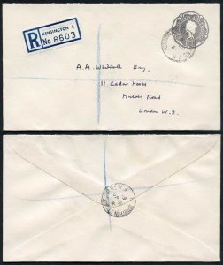 RS8 1/3 Grey Stamped to Order Registered Envelope size 88 x 150 mm Fine used