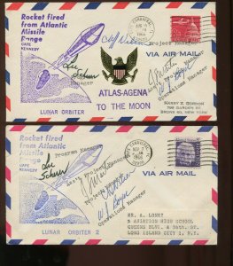 LEE SCHERER & CLIFF NELSON & MORE SIGNED LUNAR ORBITER 1 & 2 LAUNCH COVERS