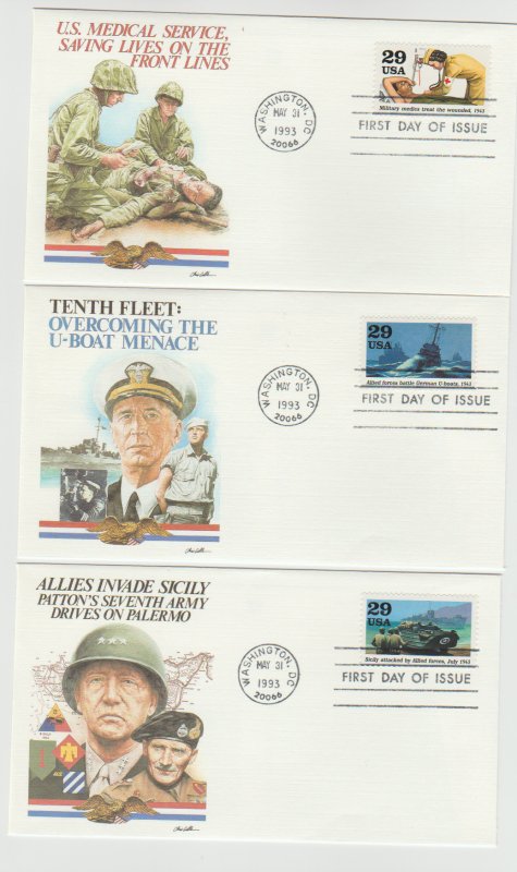 FDC Set 10 First Day Covers Chris Calle World War II WWII Fleetwood 1943 1993