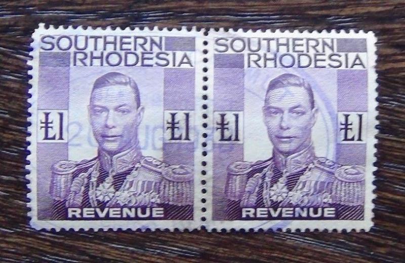 Southern Rhodesia KGVI L1 Revenue in pair used