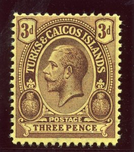 Turks & Caicos 1913 KGV 3d purple/lemon superb MNH. SG 133a.